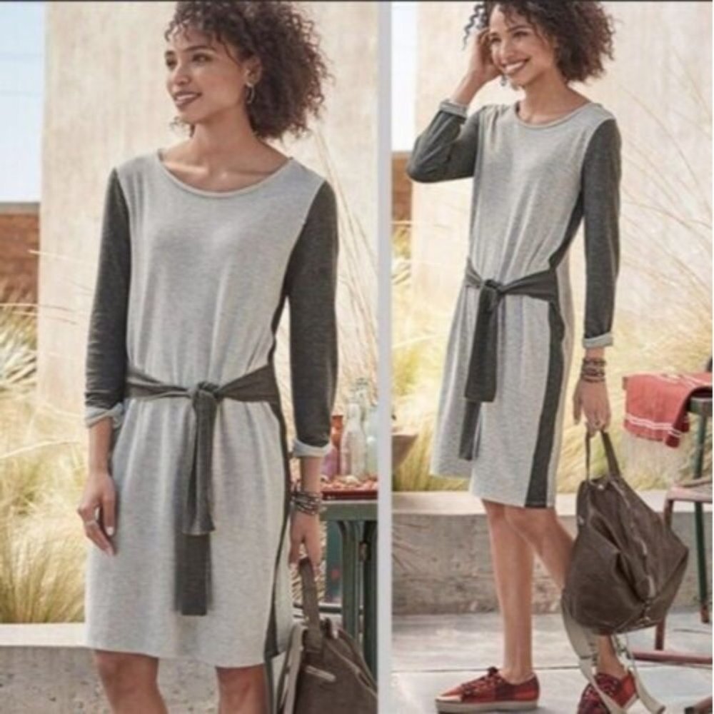 Sundance Contrast Gray Side tie Waist Cotton Wool Dress size S Minimalist
